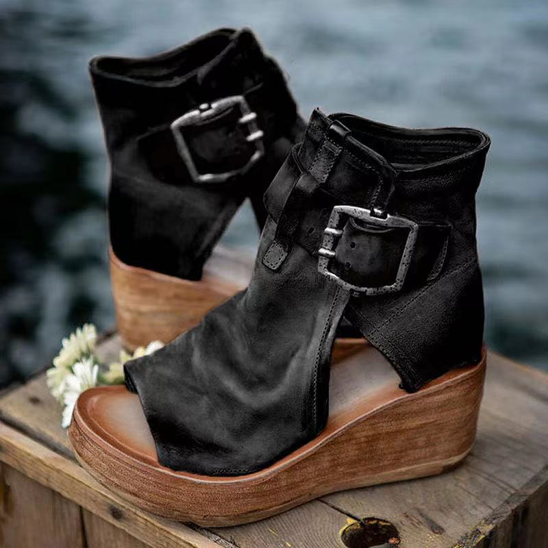 Wedge Sandals with Buckle in Boho Style