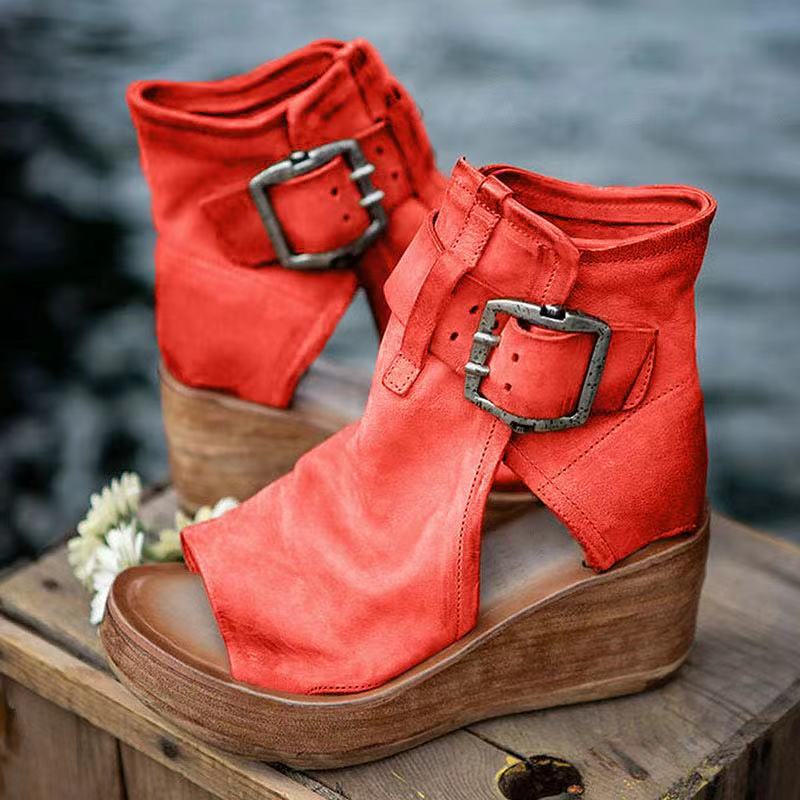 Wedge Sandals with Buckle in Boho Style