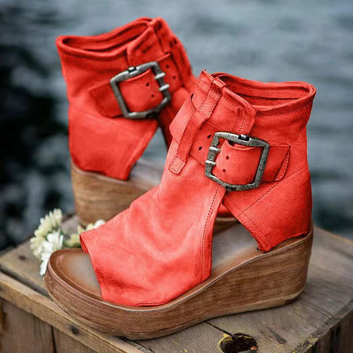 Wedge Sandals with Buckle in Boho Style