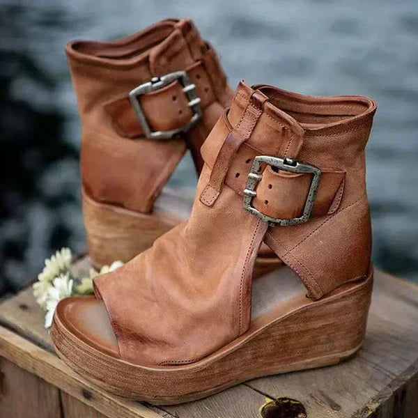 Wedge Sandals with Buckle in Boho Style