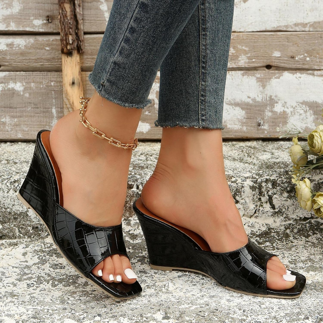 Womens Leather Wedge Cushioned Shoes