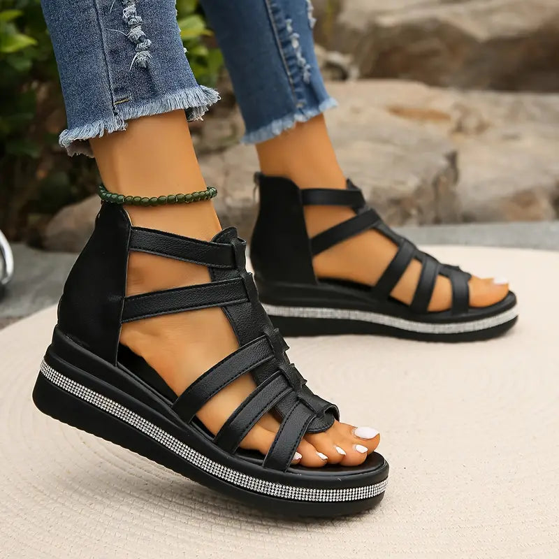 Comfort Sandals with Rhinestone Decoration