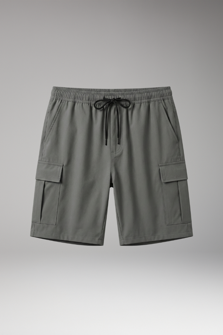Men’s Cargo Shorts with Drawstring Waistband and Knee-Length Cut