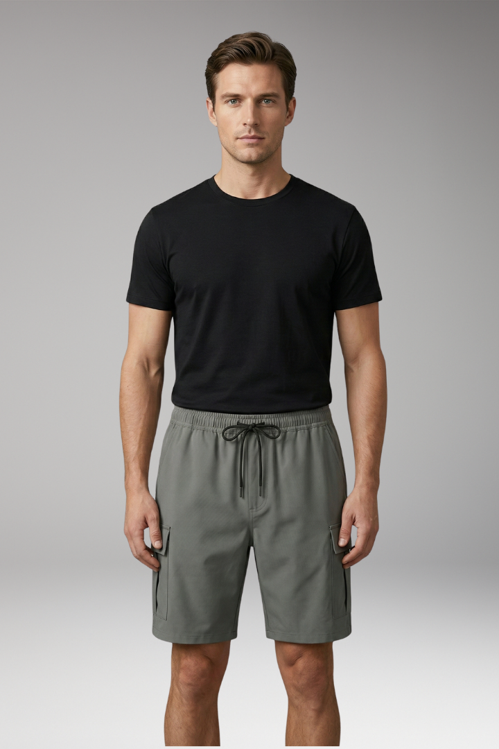 Men’s Cargo Shorts with Drawstring Waistband and Knee-Length Cut