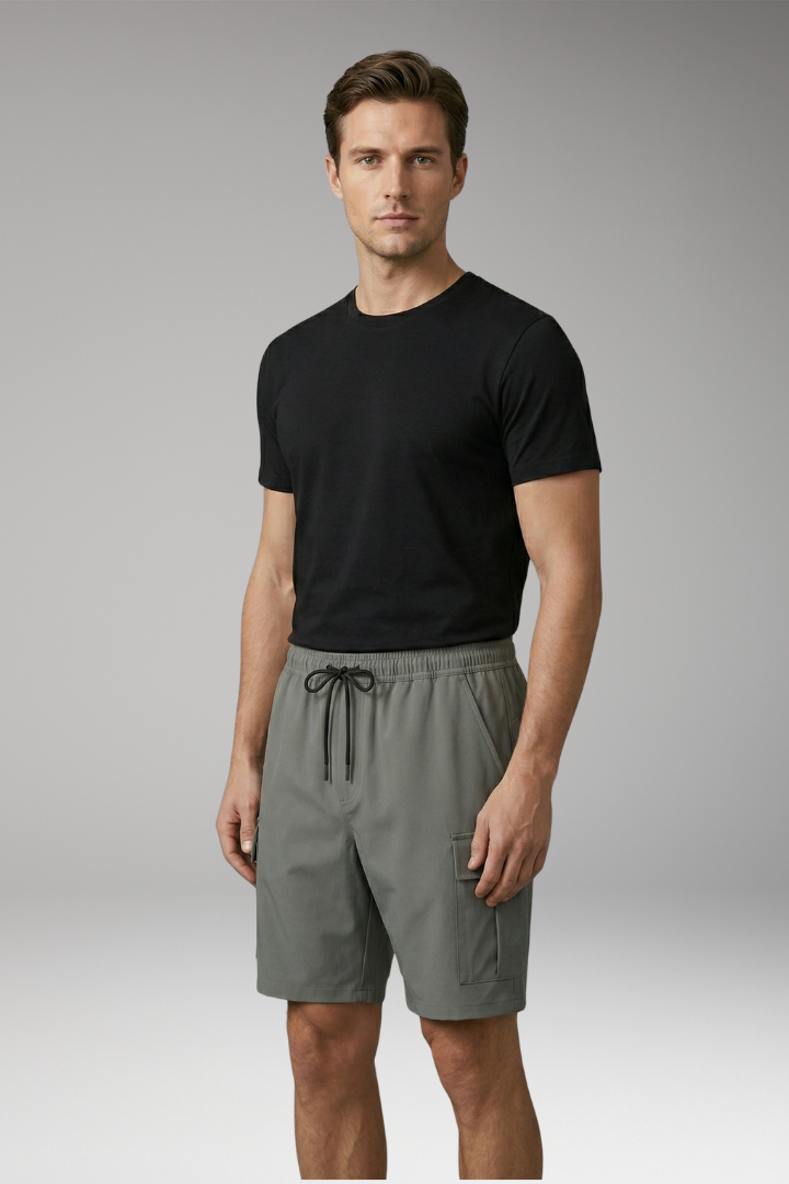 Men’s Cargo Shorts with Drawstring Waistband and Knee-Length Cut