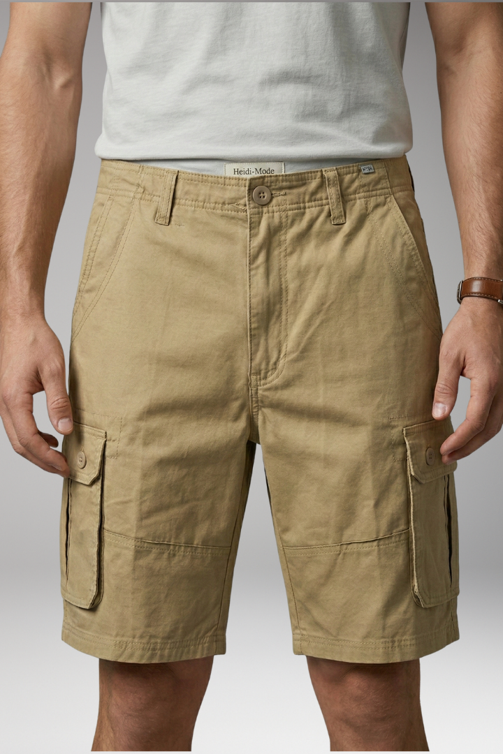 Men’s Summer Cargo Shorts with Button Fastening and Side Pockets