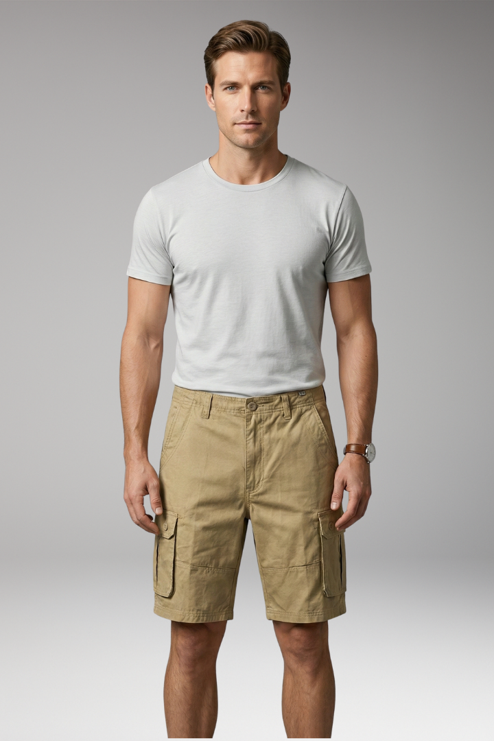 Men’s Summer Cargo Shorts with Button Fastening and Side Pockets