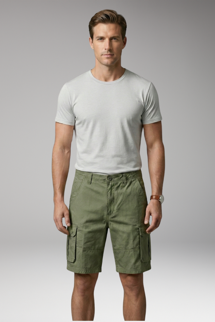 Men’s Summer Cargo Shorts with Button Fastening and Side Pockets