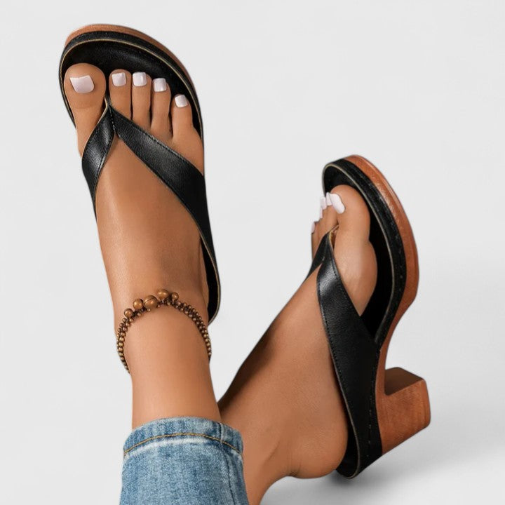 Womens Block Heel Thong Sandals with Platform Sole