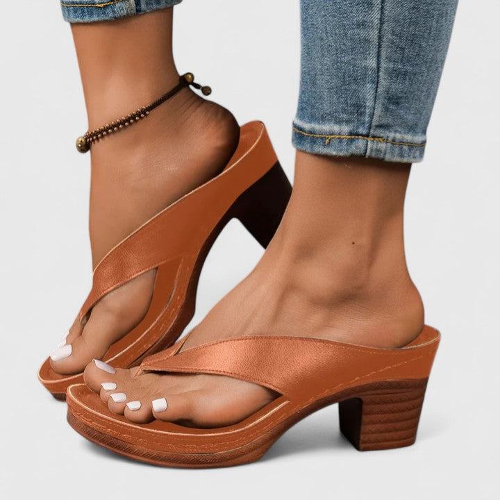 Womens Block Heel Thong Sandals with Platform Sole