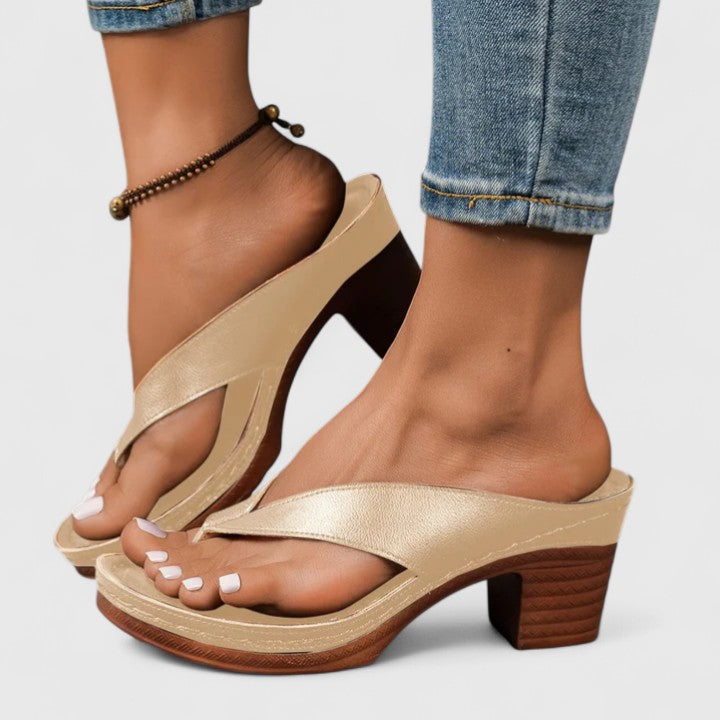 Womens Block Heel Thong Sandals with Platform Sole