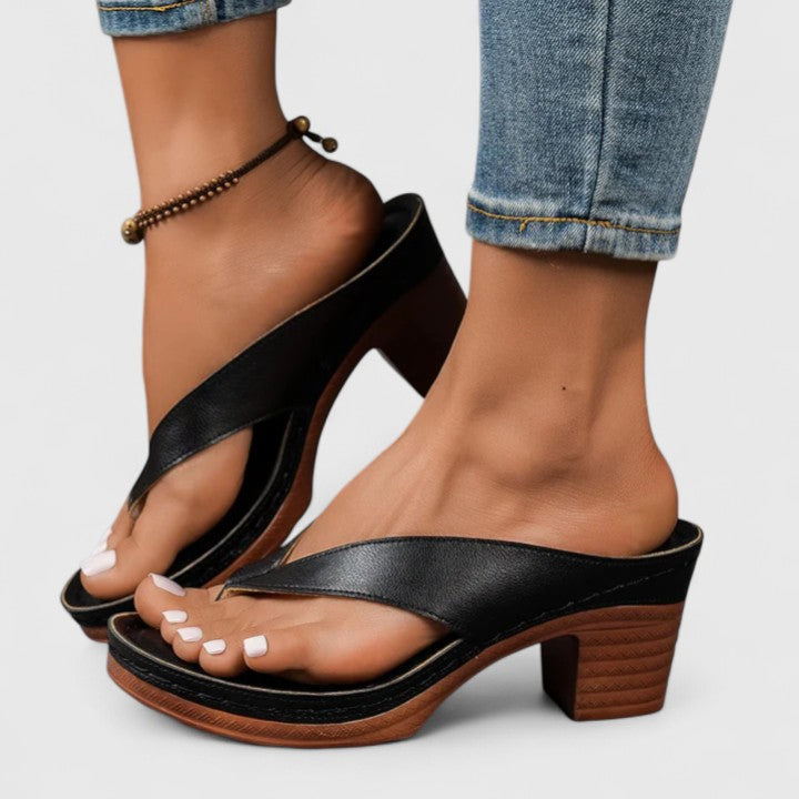Womens Block Heel Thong Sandals with Platform Sole