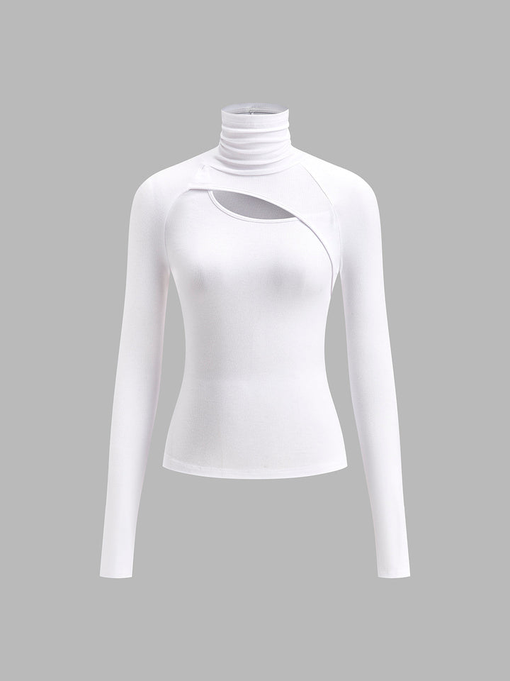 Womens Turtleneck Cutout Top Long Sleeve Fitted Going Out Top