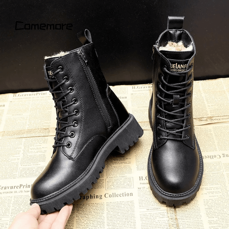 Black Leather Warm Boots