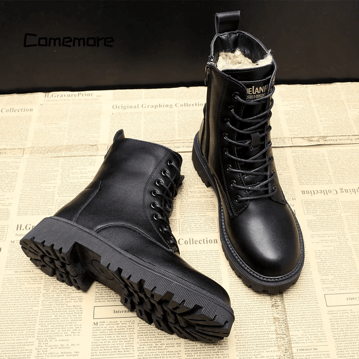 Black Leather Warm Boots