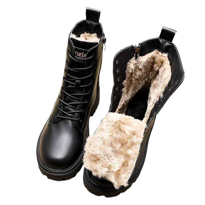 Black Leather Warm Boots