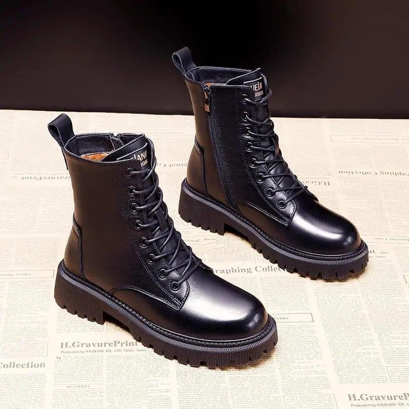 Black Leather Warm Boots