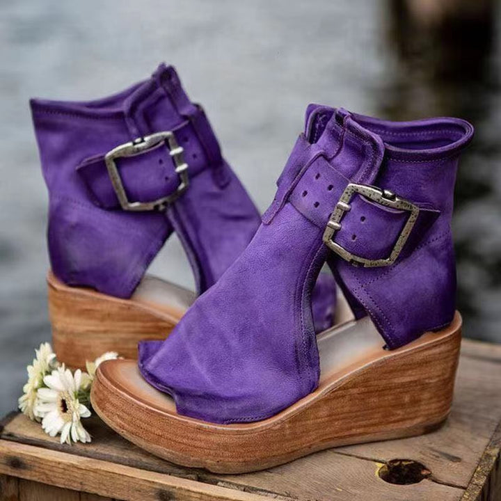 Wedge Sandals with Buckle in Boho Style